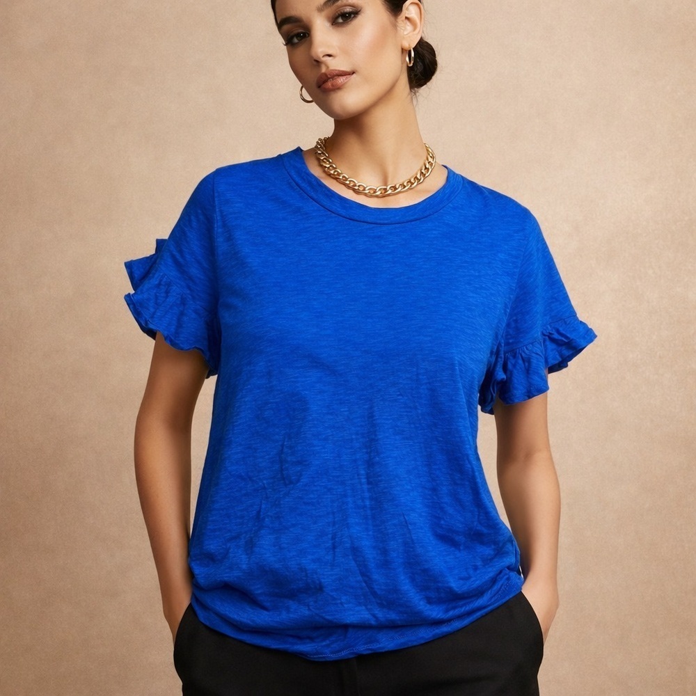 Michael Kors Royal Blue Ruffle Sleeve Tee